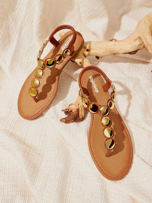 Styleloop Decor metalic Sandale tanga pentru pantofi de vacanță de vară Reducere de vară Pantofi de întoarcere la școală Pantofi pentru studenți Boho Feels Vintage Cottagecore Pantofi francezi Crăciun, toamnă, vacanță de Anul Nou