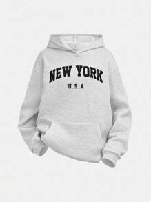 Girlism Soft Light Grey Sweatshirt For Girls With Long Sleeves And Relaxed Fit Style New York Hoodie Grey Hoodie New York Sweatshirt Girls New York Hoodie Teen Girl Hoodie,In Fall/Winter