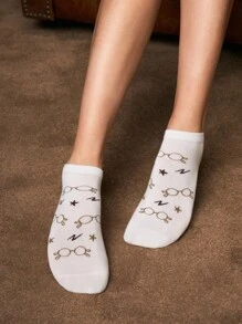 HARRY POTTER X SHEIN 6 đôi tất cổ ngắn mềm mại, thoáng khí, thấm mồ hôi dành cho nam thường ngày & Hedwig & Golden Snitch, tất ngắn nhiều màu sắc thời trang và dễ thương, mũi và gót được gia cố để tăng độ bền, phù hợp cho cả nam và nữ, Summer All-Match - Nhiều màu - Xem 6
