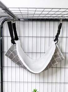 1pc Gray Plaid Double-Sided Pet Hammock Bed With Removable Fleece Cushion For Small And Medium Cats, Four Seasons Available