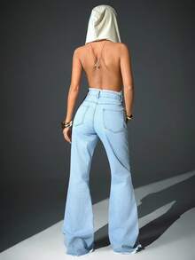 CasuGlow WOMEN WIDELEG JEAN FRINGE DETAIL CASUAL JEAN Two Piece Set Denim Two Piece Set Wide Leg Jeans Baggy Jeans Jeans Outfit - Light Wash - View 3