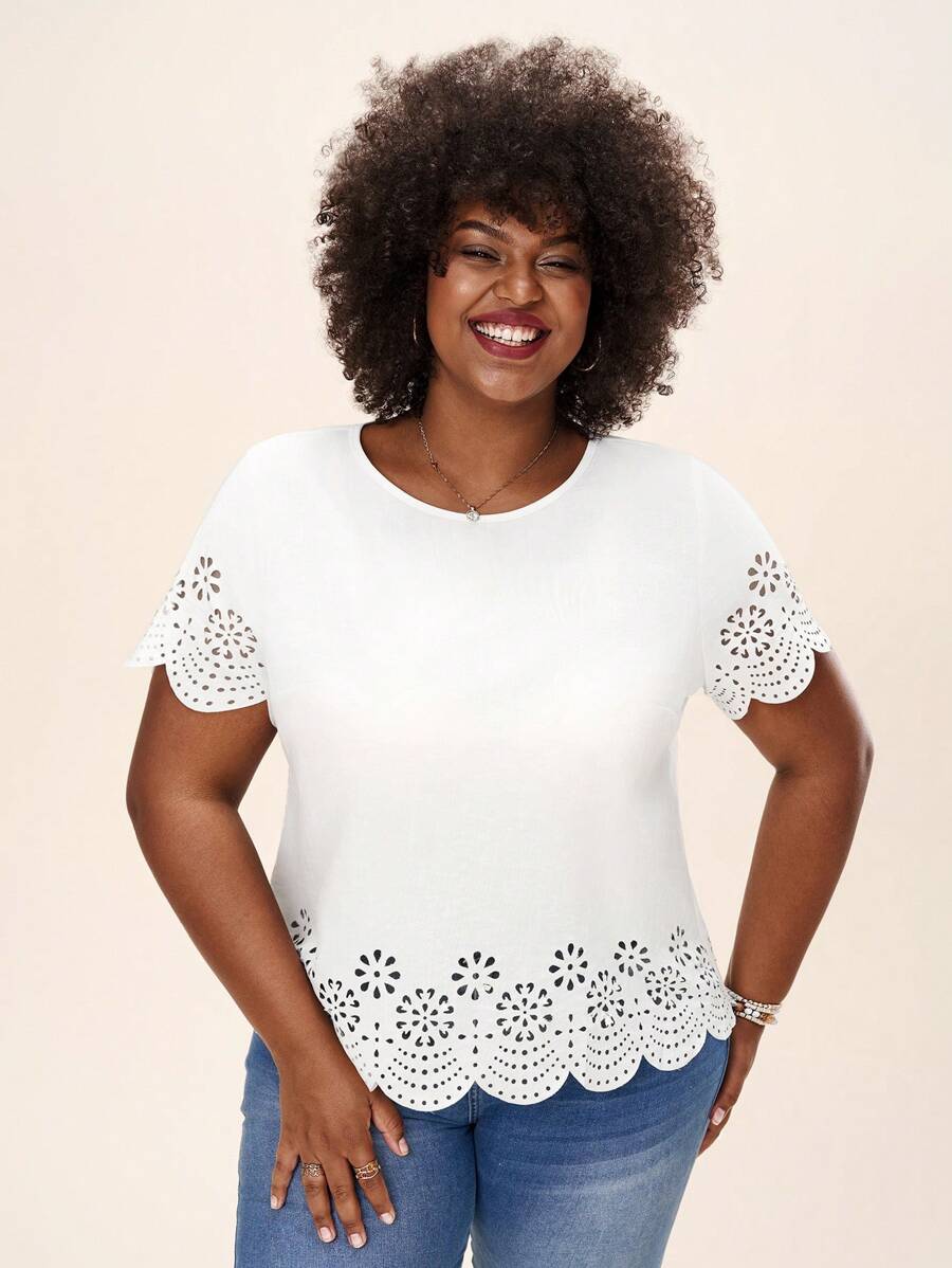 Comfylo Top cortado láser ribete en abanico unicolor - Blanco - Ver 1