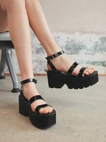 Sugerpunk Women's Platform Round Toe Thick Bottom Punk Style Fashion Sandals - Black - View 2