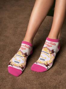 HARRY POTTER X SHEIN 5 Pairs Gift Box Packaging Soft & Breathable Moisture-Wicking Casual Women Ankle Socks WithBertie Bott's Every Flavor Beans Fashionable And Cute Pink Short Socks Reinforced Toe & Heel For Durabiliy All Season All-Match,Christmas