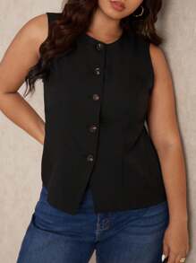 Elaquor 秋冬大码女式纯色单排扣休闲背心