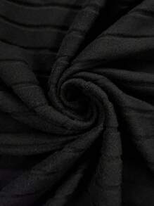 Calvaya Plus Size Soft Knit Fleece Ribbed Fabric Wrap Long Sleeve T-Shirt + Soft Fleece Ribbed Wide Leg Pants Casual Home 2 Pieces Set Fall Cloth For Women - Black - View 9