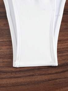 Swim SXY Women's Sexy Hollow Beaded Halter High Cut Backless Solid Color Swimsuit - White - View 6