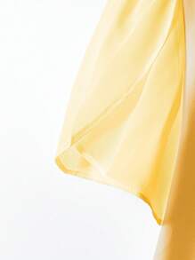 SHEIN Clasi Women 3D Floral Decor Round Neck Puff Sleeve Ruched Fashion T-Shirt - Yellow - View 4
