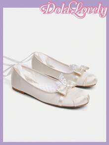 Dola Lovely Women's Apricot Cute Round Toe Flat Shoes With Lace Bowknot, Low Vamp Lolita Style, Romantic Gift Suitable For Party, Christmas, Halloween And Other Occasions