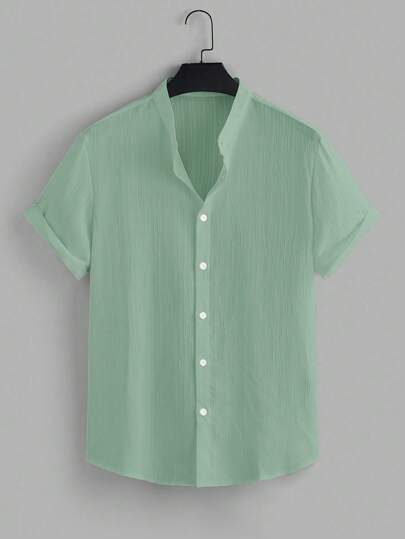 VIVINTIMO قميص رجالي كاجوال أكمام قصيرة باللون الموحد ، صيفي