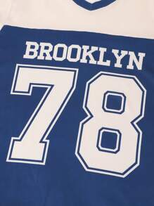 2pcs/Set Tween Boy Vintage American Style Contrast Color Block Numeral Print T-Shirt And Shorts Set - Royal Blue - View 4