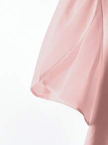 SHEIN Clasi 女士 3D 花卉装饰圆领泡泡袖荷叶边时尚 T 恤 - 粉色 - 查看 4