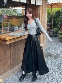 DAZY Women's Solid Color Casual A-Line Loose Skirt Fall Skirts