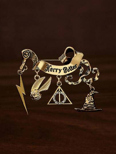 HARRY POTTER X SHEIN Vintage Gold Zinc Alloy Hedwig Pin Brooch Badge , Golden Snitch, Deathly Hallows, The Sorting Hat Charms, Suitable As Gift, Collection, Memorabilia