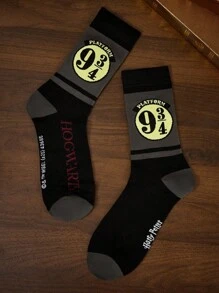 HARRY POTTER X SHEIN 4 Paar weiche und atmungsaktive, feuchtigkeitsableitende Lässig Herren Crew Socken mit modischen schwarz-weißen Crew Socken, verstärkte Zehenpartie und Ferse für Haltbarkeit, Unisex für Herren und Damen, Ganzjahresmodell, alles passend