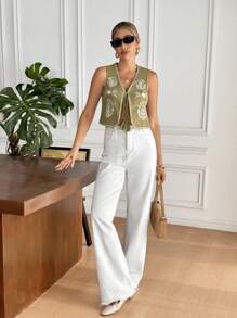 Serisse 女士节日休闲刺绣系带无袖夹克 - 彩色 - 查看 7