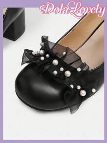 Dola Lovely 女士时尚白色优雅洛丽塔高跟鞋 - 黑色 - 查看 8