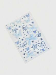 ROMWE Kawaii 1pc Lace Bow, Heart, Star, Cross, Diamond Glitter & Jewel Decor Sticker - Blue - View 2