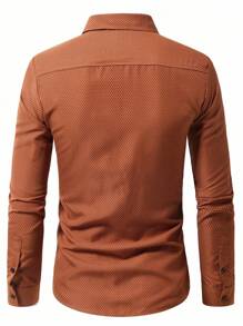 Calvornis Men's Long Sleeve Allover Print Button-Front Casual Business Shirt, Fall, Formal, Ceremony - Khaki - View 2