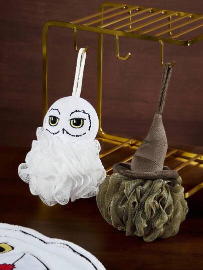 HARRY POTTER X SHEIN Hedwig/Sorting Hat Design Bath Sponge, Single/Set, Soft Lathering Net With Hook, Suitable For Home & Travel, Unisex