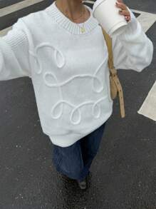 Muchica Casaco de Malha Casual Solto de Ombros Caídos com Cor Sólida, Outono