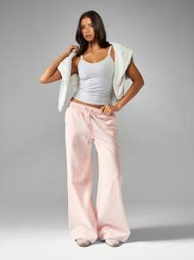 MISSGUIDED Quần dài ống rộng thoải mái, có dây rút, in họa tiết số, mặc nhà, mặc nhà mùa thu đông, mặc thoải mái, mặc dạo phố, ấm áp - Hồng - Xem 5