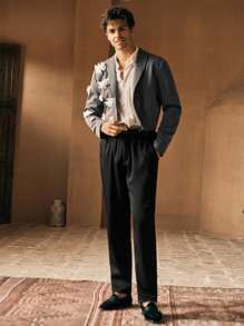 HIMLAND Men's Niche Design Embellished Single-Breasted Blazer, For Fall Winter - Multicolor - View 4