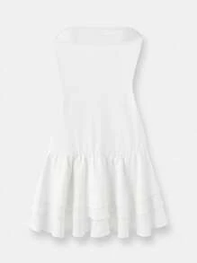 Maija White Strapless Ruffle Trim Fitted Short Dress, Elegant & Versatile For Spring/Summer, Holidays - White - View 6