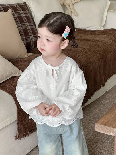 Dazy Kids 女婴休闲纯色镂空刺绣灯笼袖上衣，幼儿秋季长袖上衣