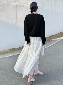 FRIFUL 女士蝴蝶结领饰抽绳开襟贝壳纽扣装饰宽松休闲毛衣，秋季 - 黑色 - 查看 3