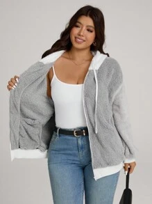 Comfylo 加大落肩抽绳连帽大衣，适合冬季 - 灰色 - 查看 6