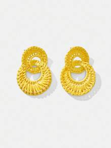 Maija 时尚手工拉菲草度假风格耳环 - 黃色 - 查看 2
