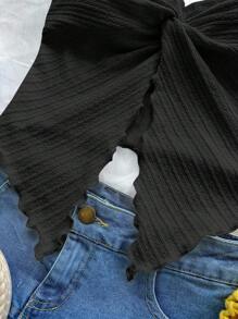 SHEIN Tween Girl Casual Minimalist Comfortable Asymmetrical Hem Cropped Tank Top - Black - View 4