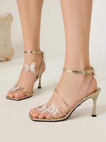 CUCCOO SZL Sandalias de tacón alto de mujer con diseño de mariposa de punta puntiaguda - Dorado - Ver 5