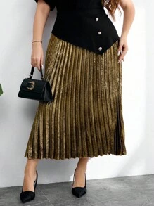 Modelyn Váy xếp ly thanh lịch tông vàng cao cấp cho nữ cỡ lớn - Vàng - Xem 7