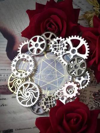 Grunge Punk 1pc Gothic Metal Gear Photo Props - Vintage Gold & Silver Clockwork Gears For Dark Aesthetic Photography, Steampunk Decor, Kawaii Display