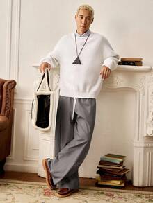 SWAVVY Jersey de punto de cuello redondo de manga larga casual para hombre, otoño/invierno - Blanco - Ver 4