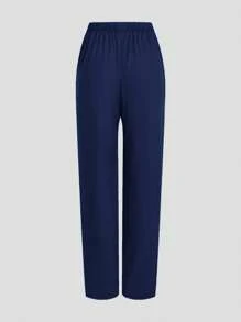 TaskEZ Uniform Set: V-Neck Short Sleeve Tailored Blouse And Drawstring Straight Leg Casual Pants, Scrub Sets