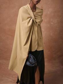 Zivah 超大长袖西装外套，亚麻卡其色，休闲优雅，通勤、音乐节、毕业季、日常穿着、海滩、街头风格，2025秋冬新品 - 卡其色 - 查看 1