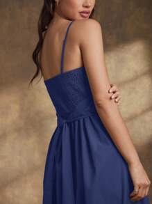 WESTFADE 春季府绸斜领蝴蝶结后背西部无袖可爱阔腿实用连体裤夏季海滩度假装 - 藏蓝色 - 查看 4