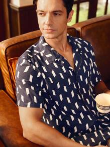 EverLounge Men Geometric Print Short Sleeve Home Wear Set - Multicolor - View 3