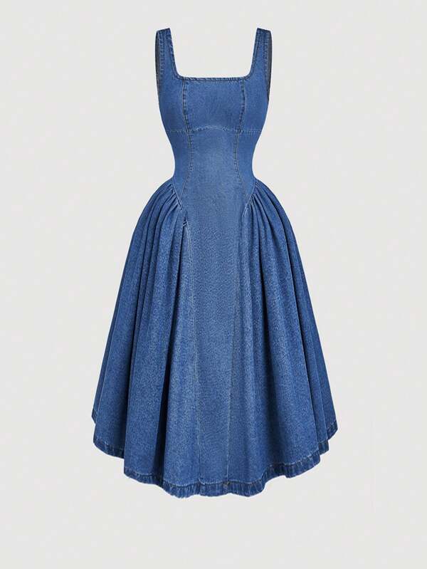 SHEIN MOD Women Sleeveless Denim Casual Dress, Summer