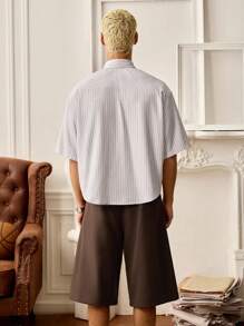 SWAVVY 2pcs Men's Woven Fashionable Casual Loose Fit Short Sleeve Shirt And Elasticated Waist Straight Leg Shorts Set