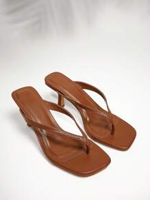 SHUZIA 女士时尚日常百搭人字拖高跟凉鞋 - 紫紅色 - 查看 4