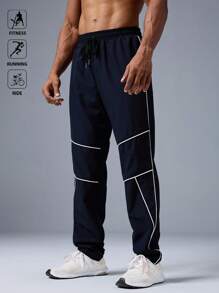 Manfinity Sport Polished Men's Contrast Color Trim Outdoor Sport Pants Sweat-Wicking Lightweight Comfortable Running Muscle Minimalist Design Slim Fit For Workout Joggers Gymwear - Navy Blue - View 5
