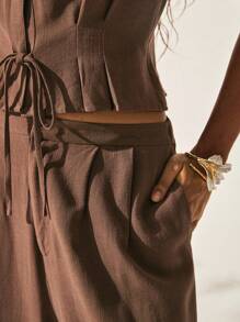 Easelle Suits Coffee Color Western Bohemian Style Tops Pants Suits Details Tie Trousers Early Autumn Outdoor Suits - Mocha Brown - View 7