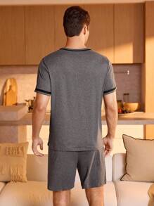 Manfinity Underwear&Sleepwear Basics Men Contrast Trim PJ Set / Pajama Set - Dark Grey - View 2