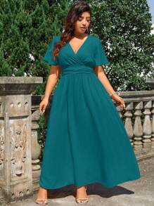 Cravure Gaun Panjang Ukuran Besar Warna Polos yang Melangsingkan Pinggang, Cocok untuk Pakaian Maxi Wanita Natal - Teal Blue - View 8
