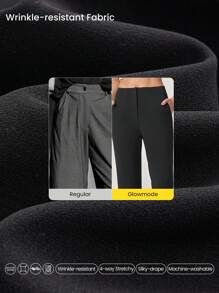 GLOWMODE 抗皱弹性易穿高腰锥形工作裤，带侧袋，日常休闲办公 - 黑色 - 查看 4