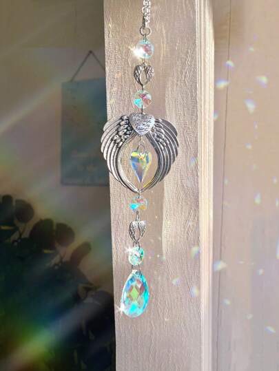 SHEIN Solar Rainbow Maker Angel Wing Crystal Ball Memorial Garden Decor Waterproof Outdoor Ornament For Patio Yard Grave Memorial Gift Sun Catcher